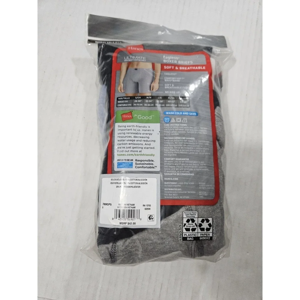 Hanes‎ 5 Boxer Briefs Men's Size S Cool Comfort Ultra Comfort Waistband NEW $40